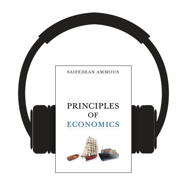 Cover of Principles of Economics with headphones